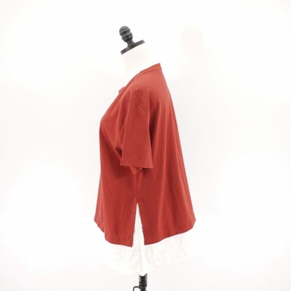 Ann Taylor Large Red Crew Neck 2 Material Sheer Bottom Blouse - Picture 4 of 8